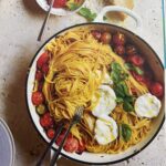 Blistered grape & feta pasta salad